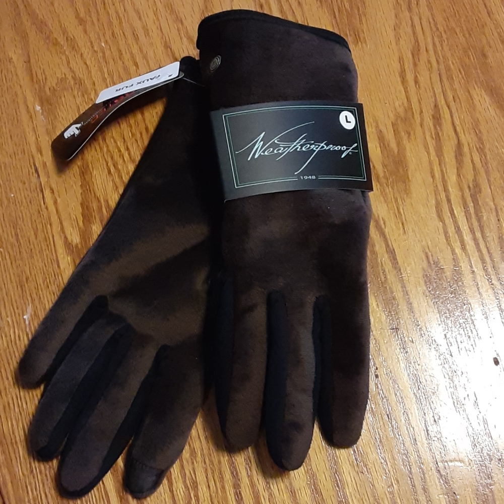 Weatherproof women's large  faux fur  brown gloves